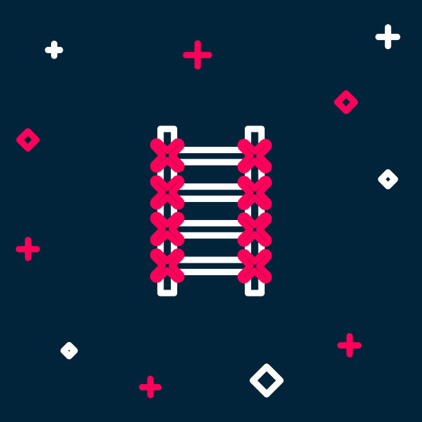 线消防逃生图标孤立的蓝色背景。挂钩梯。消防员用杆子爬梯子。色彩缤纷的轮廓概念。向量图片下载