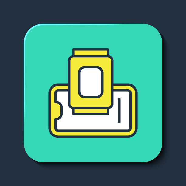 填充轮廓食品订购的移动图标隔离在蓝色背景。通过手机订购。餐厅送餐概念。绿松石方形纽扣。向量图片下载