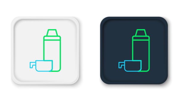 线保温瓶容器图标隔离在白色背景。热水瓶图标。露营和徒步旅行设备。色彩缤纷的轮廓概念。向量图片下载