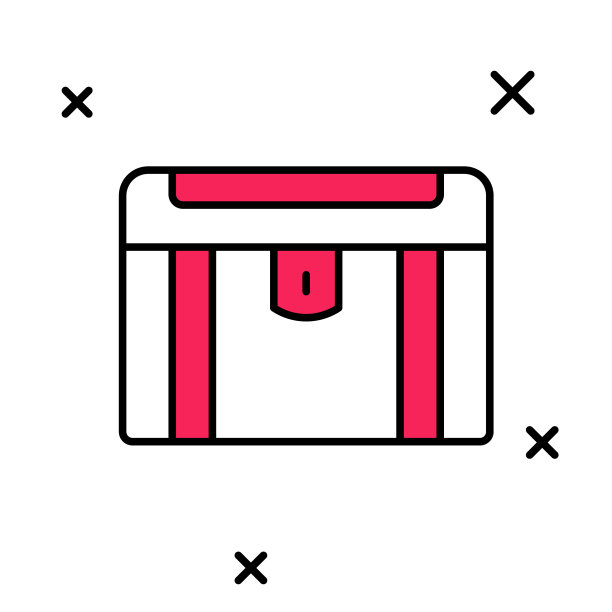 填充轮廓古董宝箱图标孤立的白色背景。复古的木制箱子和金币。向量图片下载