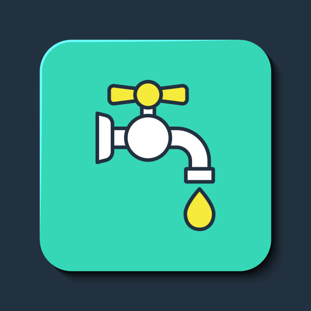 填充轮廓自来水图标孤立的蓝色背景。绿松石方形纽扣。向量图片下载