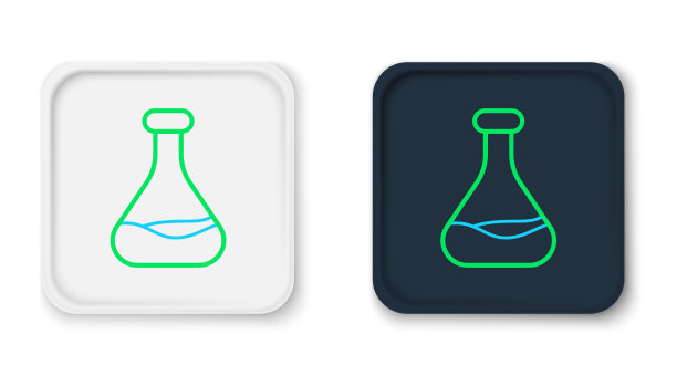 线试管和烧瓶图标隔离在白色背景。化学实验室测试。实验室玻璃器皿。色彩缤纷的轮廓概念。向量图片下载