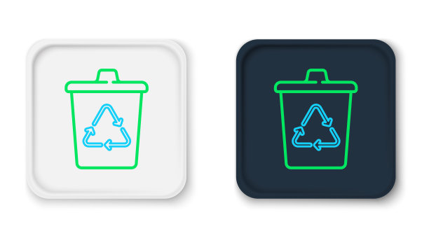 线回收站与回收符号图标隔离在白色背景。垃圾桶图标。垃圾桶标志。回收箱标志。色彩缤纷的轮廓概念。向量图片下载