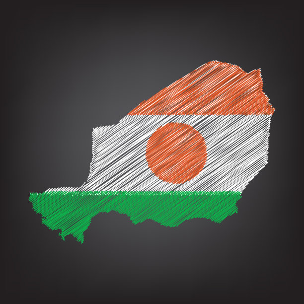 尼日尔的涂鸦地图。草图国家地图颜色的信息图表，小册子和演示文稿图片下载