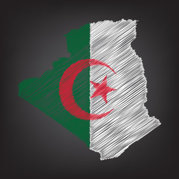 阿尔及利亚的涂鸦地图。草图国家地图颜色的信息图表，小册子和演示文稿图片下载