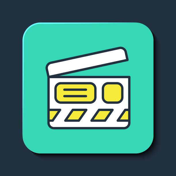 填充轮廓电影拍手图标孤立的蓝色背景。电影拍板。拍板的迹象。电影制作或媒体行业。绿松石方形纽扣。向量图片下载