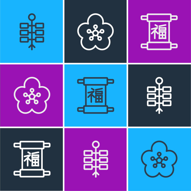 烟花、中国新年和莲花图标矢量图图片下载