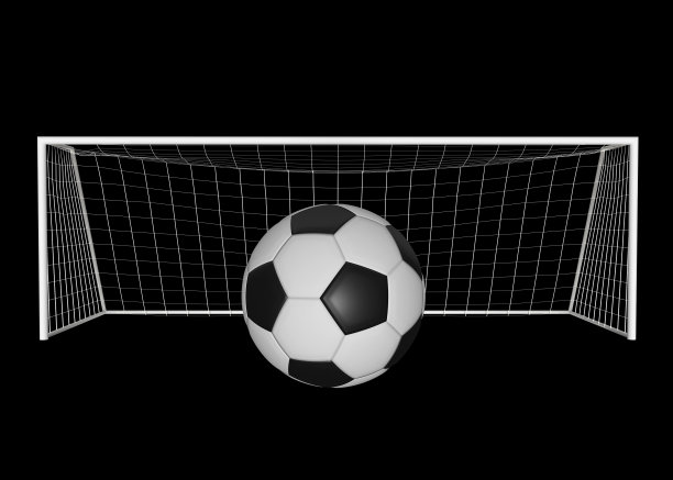 足球球门和足球被隔离在黑色背景上。三维渲染图片下载