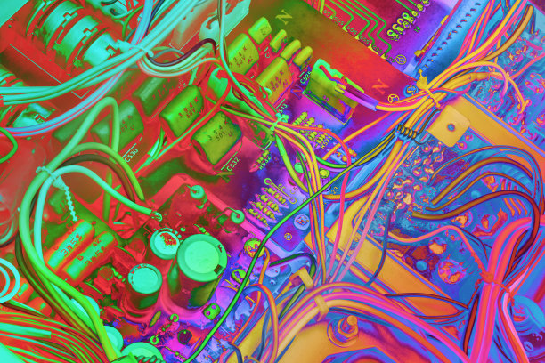 彩色程式化超现实电子电路板细节艺术表现图片下载