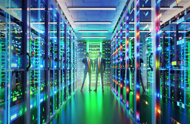 大型现代化服务器机房内部。三维渲染图图片下载