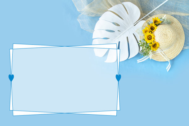 向日葵花束，草帽和白色的怪物图案图片下载