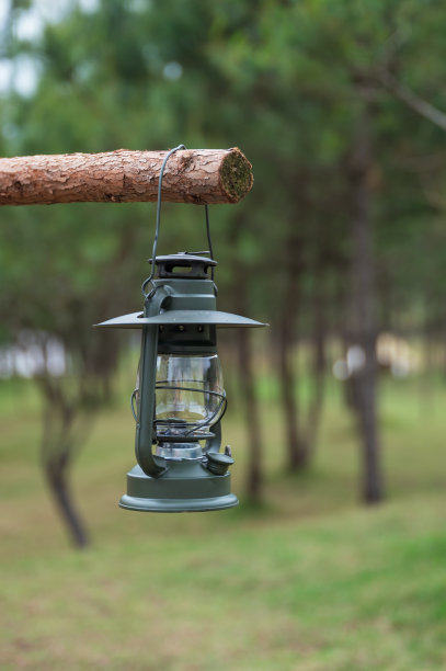 老式煤油灯挂在木头上图片下载