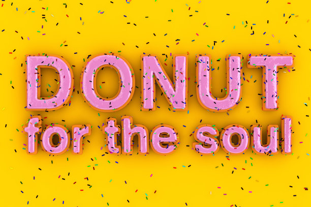 不要为灵魂销售口号的形状大草莓粉红色釉面甜甜圈与洒糖。3d渲染图片下载