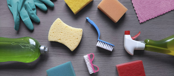 清洁产品横幅。前视图。图片下载