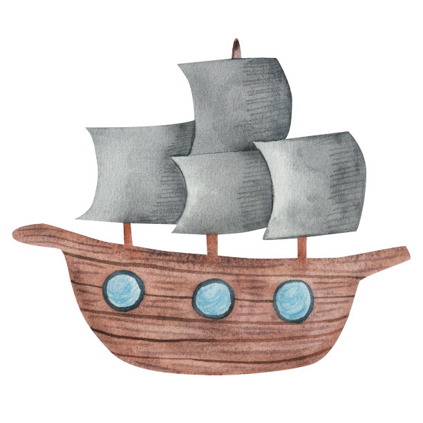 船帆船孤立在白色背景，水彩插图图片下载