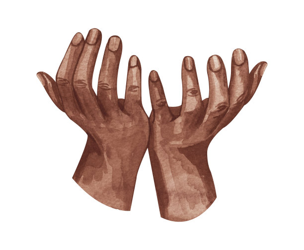 水彩非洲裔美国人的手插图。手牵手。希望的概念。慈善组织的概念。母亲和婴儿图片下载