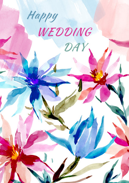 婚礼当天贺卡配水彩花。抽象花朵海报图片下载