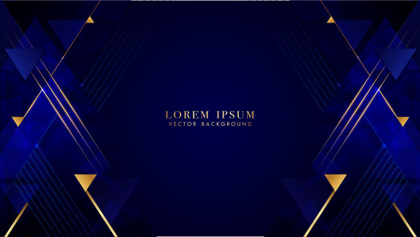蓝色和金色三角形钻石优雅闪耀与斜金色线条元素。现代抽象风格矢量设计图片下载