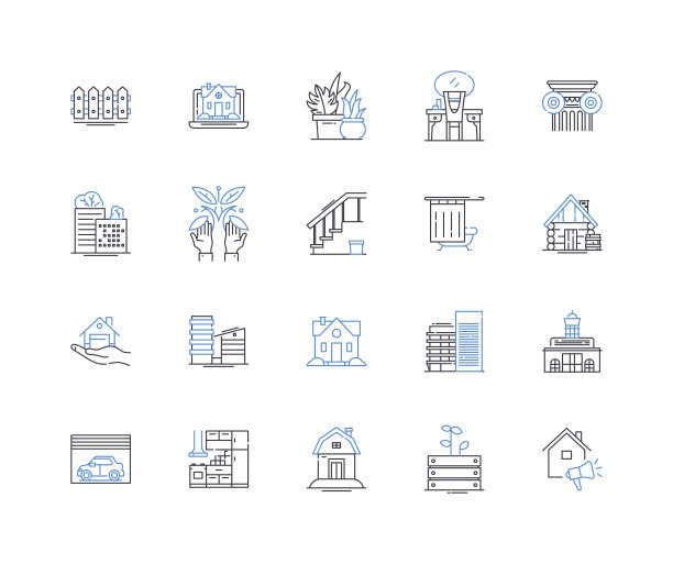 设计和装饰工作室线条图标集合。美学，艺术，精品，别致，优雅，创意，定制矢量和线性插图。典雅、高挑、精致的标志设定轮廓图片下载