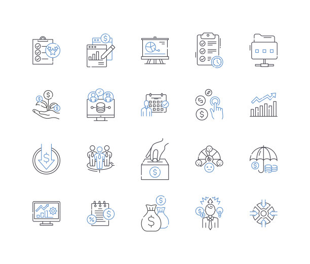 财务分析线图标收集。预测，风险管理，估值，投资，财务建模，流动性，资产负债表向量和线性插图。损益表，比率分析，预算大纲标志设置图片下载