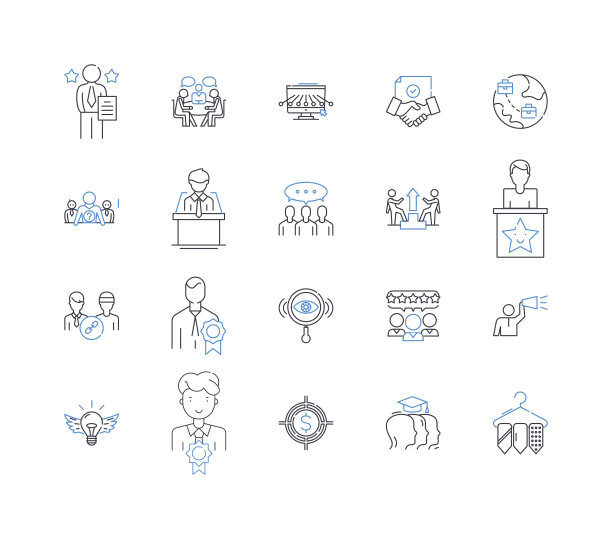 执行层次线图标集合。权威，管理，领导，权力，链，管理，方向矢量和线性插图。控制，治理，命令轮廓标志设置图片下载