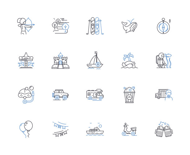 自然美线图标收藏。宁静，原始，辐射，更新，活力，可持续性，蓬勃发展的矢量和线性插图。宁静、生物、和谐的轮廓标志设置图片下载