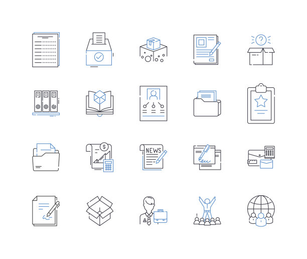 文档管理行图标集合。组织，效率，安全，自动化，协作，跟踪，工作流矢量和线性插图。集成，存储，无障碍轮廓标志集图片下载