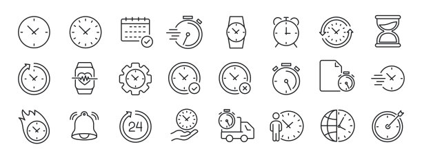 时间，时钟，日历细线图标。可编辑的中风。网站营销设计，logo, app，模板，ui等。矢量插图。图片下载