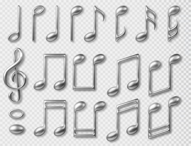 设置银色音符图标。现实的矢量插图隔离在透明的背景图片下载