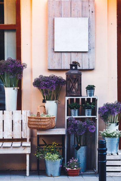小花店的外观，空的招牌为您的广告图片下载