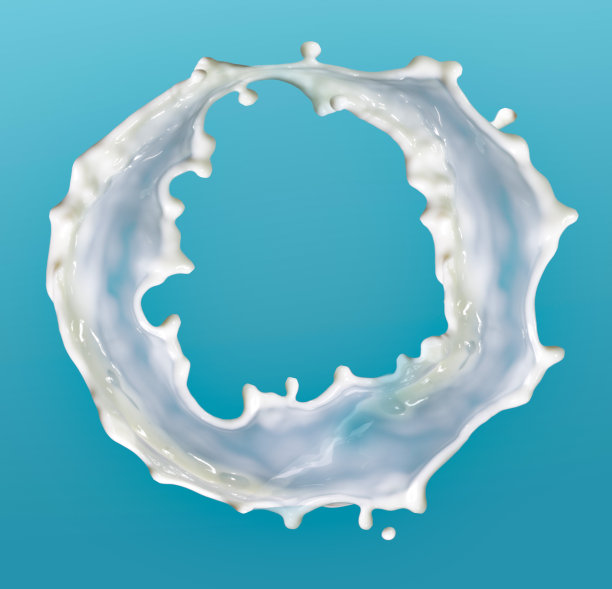 圆形牛奶飞溅孤立在蓝色背景图片下载