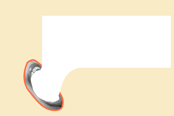 女性的嘴有说话泡泡的背景。用于商业、营销和广告的横幅图片下载