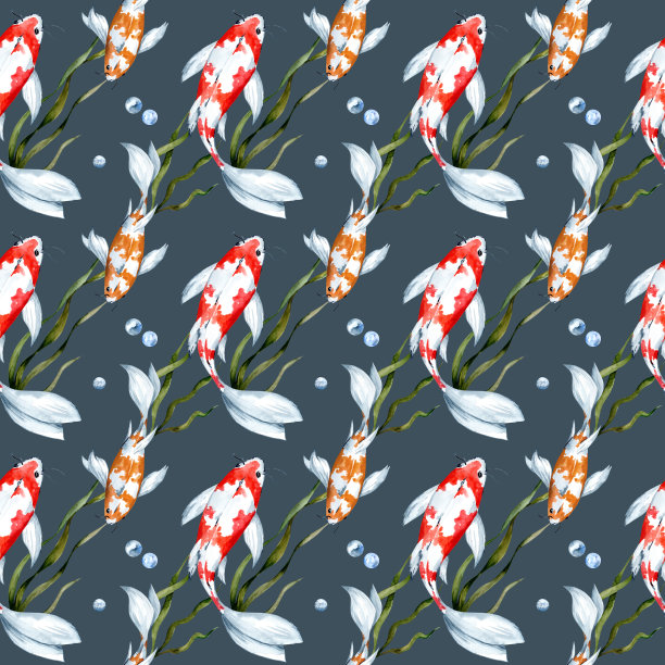 锦鲤鱼。水彩无缝图案图片下载