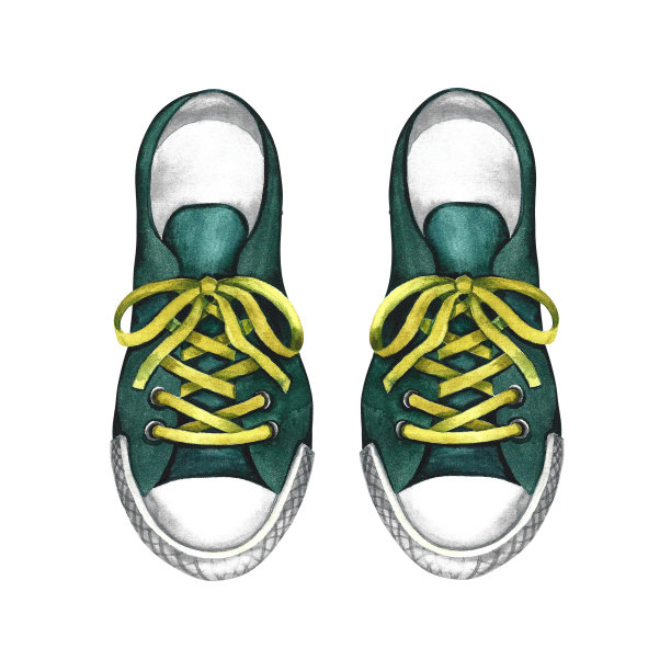 运动鞋是绿色的。运动鞋子。孤立在白色背景上。水彩手绘插图。专为传单，横幅和明信片。用于制作邀请函、海报和标签。图片下载