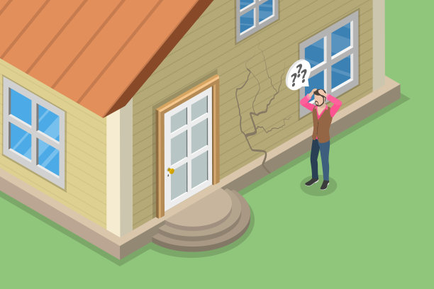 三维等距平面矢量概念插图裂缝在墙上图片下载