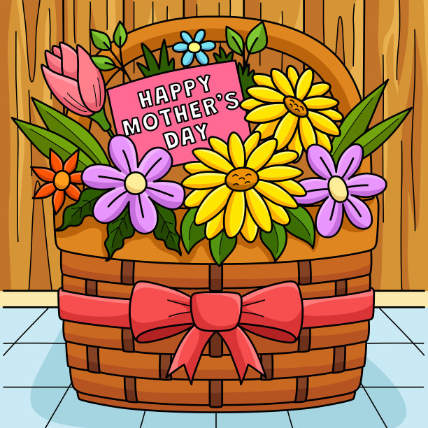 母亲节快乐花篮彩色卡通图片下载