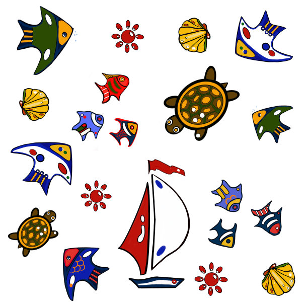 图案海套，海豚，鲸鱼，鲨鱼，鱼，海龟，贝壳，珍珠图片下载