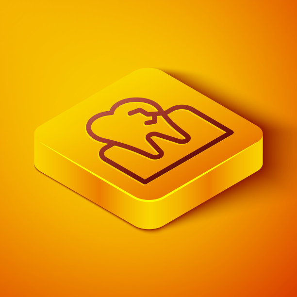 牙齿与龋齿图标隔离在橙色背景。蛀牙。黄色方形按钮。向量图片下载