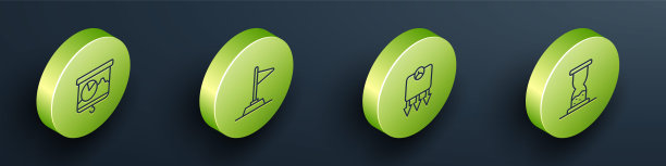 设置等距线黑板与图表，旗帜，减肥和旧沙漏沙图标。向量图片下载