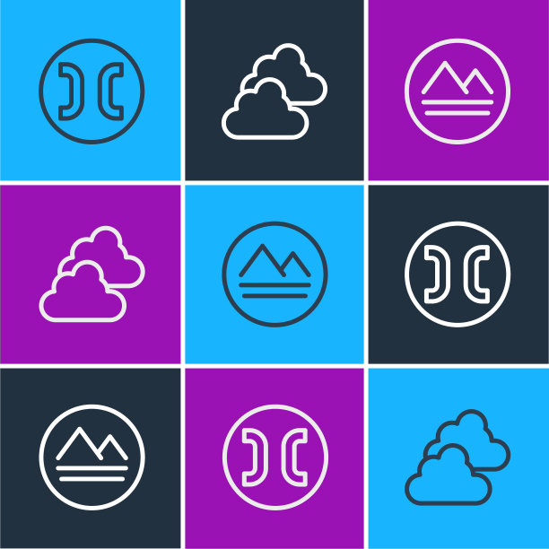 设置双鱼座星座，土元素和多云天气图标。向量图片下载