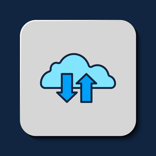 填充轮廓云下载和上传图标隔离在蓝色背景。向量图片下载