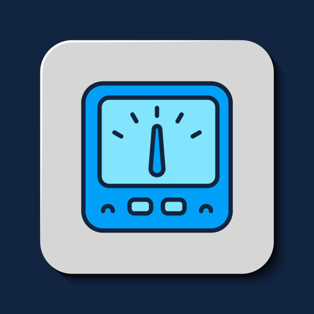 填充轮廓安培表，万用表，电压表图标隔离在蓝色背景。测量电流的仪器。向量图片下载