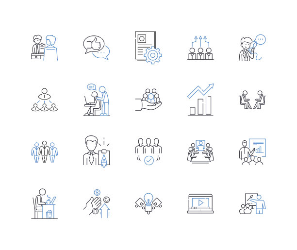 总统和民生线图标集合。经济，工作，就业，工资，收入，贫困，工资矢量和线性插图。通货膨胀、预算、税收大纲标牌设置图片下载