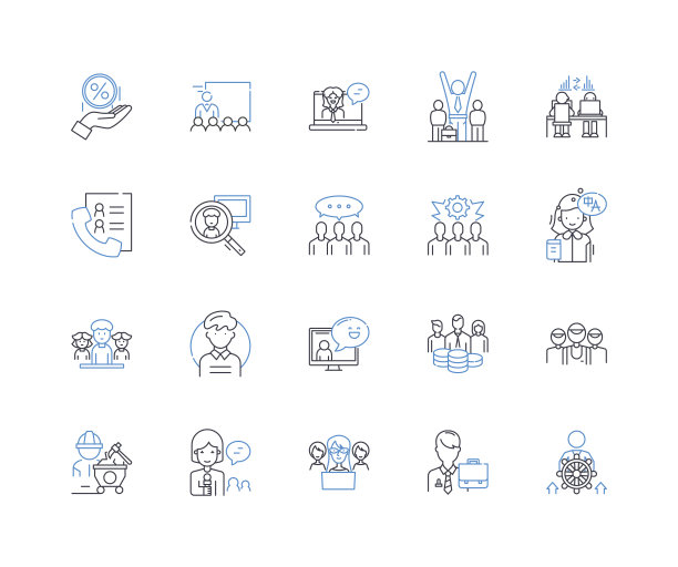 职业线图标收集。医生，律师，工程师，教师，护士，厨师，科学家矢量和线性插图。建筑师，设计师，企业家概述标志设置图片下载