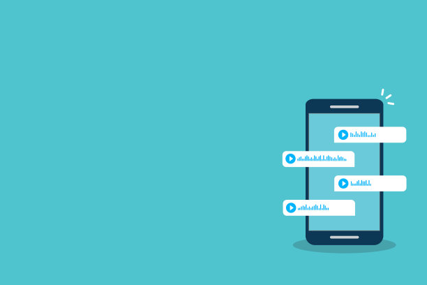 屏幕上有语音信息的智能手机。语音和音频信息。现代通讯的信使。在线聊天。社交媒体概念。带有聊天应用和语音信息泡泡的手机。图片下载