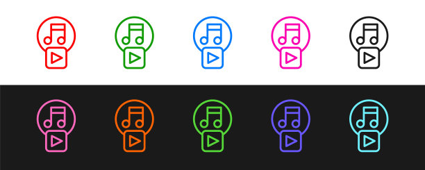 设置线播放在黑白背景上孤立的正方形图标。向量图片下载