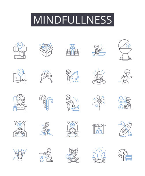 正念线图标集合。推广，营销，品牌，商业，促销，软文，宣传矢量和线性插图。销售，广告，展示大纲标牌集图片下载