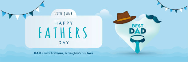祝您父亲节快乐。庆祝父亲节快乐的封面或网页横幅。6月18日爸爸祝福横幅。父亲节祝福横幅，让大家意识到。祝您父亲节快乐。父亲节的横幅或盖上领带、帽子。社交媒体封面横幅图片下载