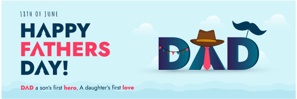 祝您父亲节快乐。庆祝父亲节快乐的封面或网页横幅。6月18日爸爸祝福横幅。父亲节祝福横幅，让大家意识到。祝您父亲节快乐。父亲节的横幅或盖上领带、帽子。社交媒体封面横幅图片下载