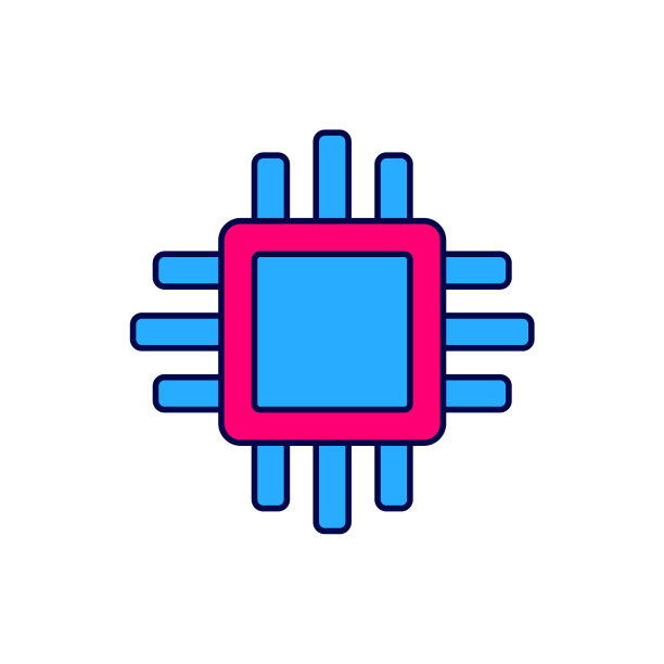 填充轮廓计算机处理器与微电路CPU图标隔离在白色背景。带电路板的芯片或cpu。微处理器。向量图片下载
